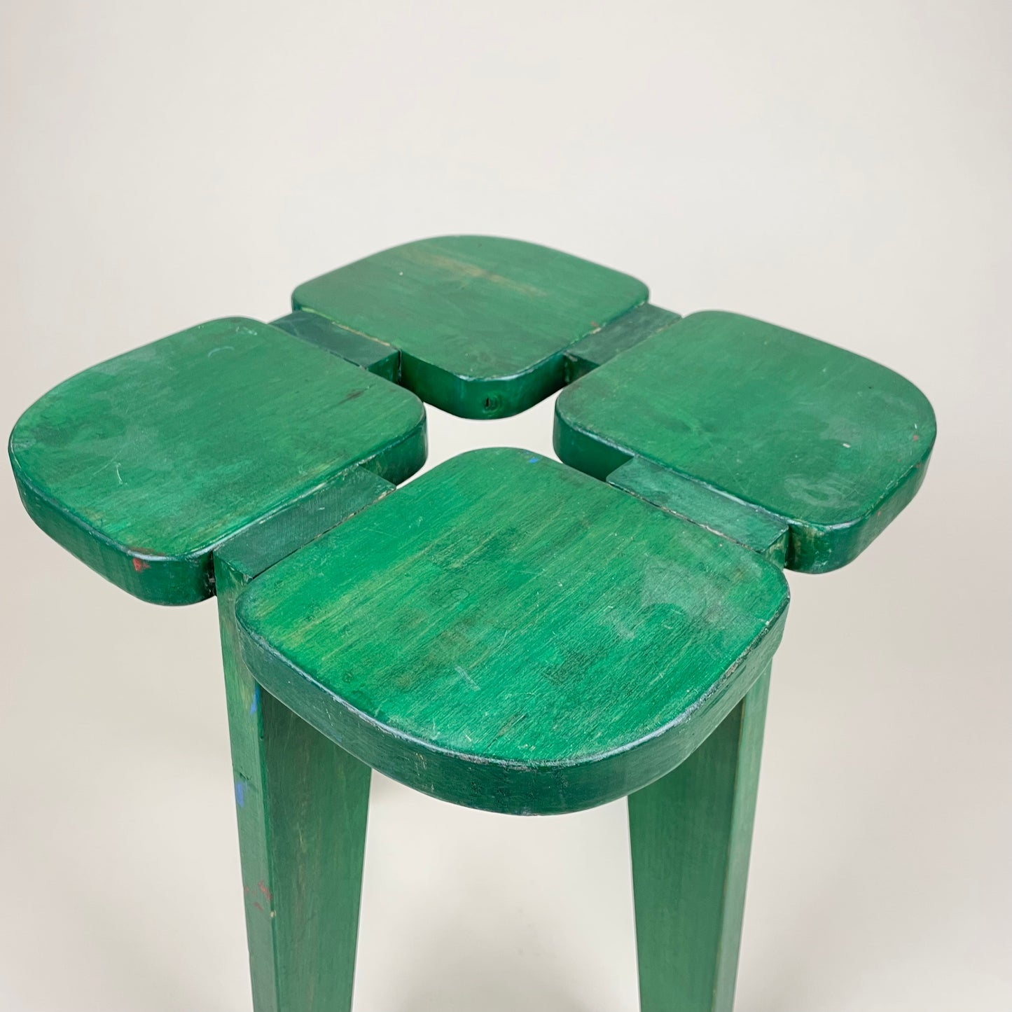 Vintage green wooden pine stool